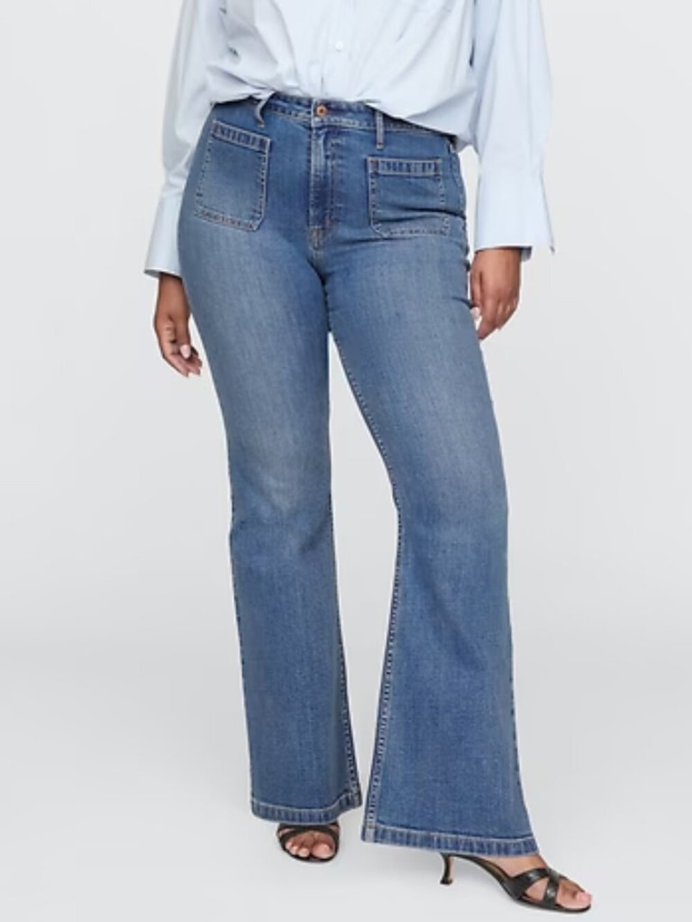 Gap Women's Curvy High Rise 70s Flare Wide Leg Jeans Medium Wash Size 18